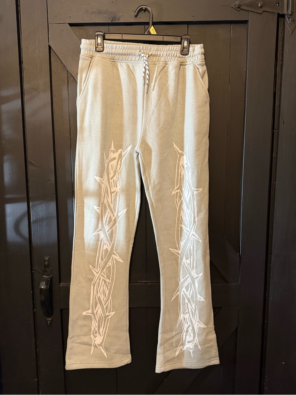 Men's Light Gray Joggers with White Tribal Side Graphics